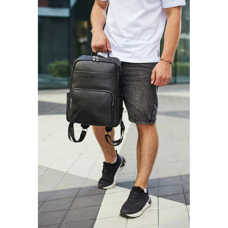Чоловічий шкіряний рюкзак для поїздок та відпочинку 30х40х16, сумка наплічна Tiding Bag 59331, чорна