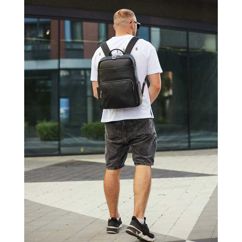 Чоловічий шкіряний рюкзак для поїздок та відпочинку 30х40х16, сумка наплічна Tiding Bag 59331, чорна
