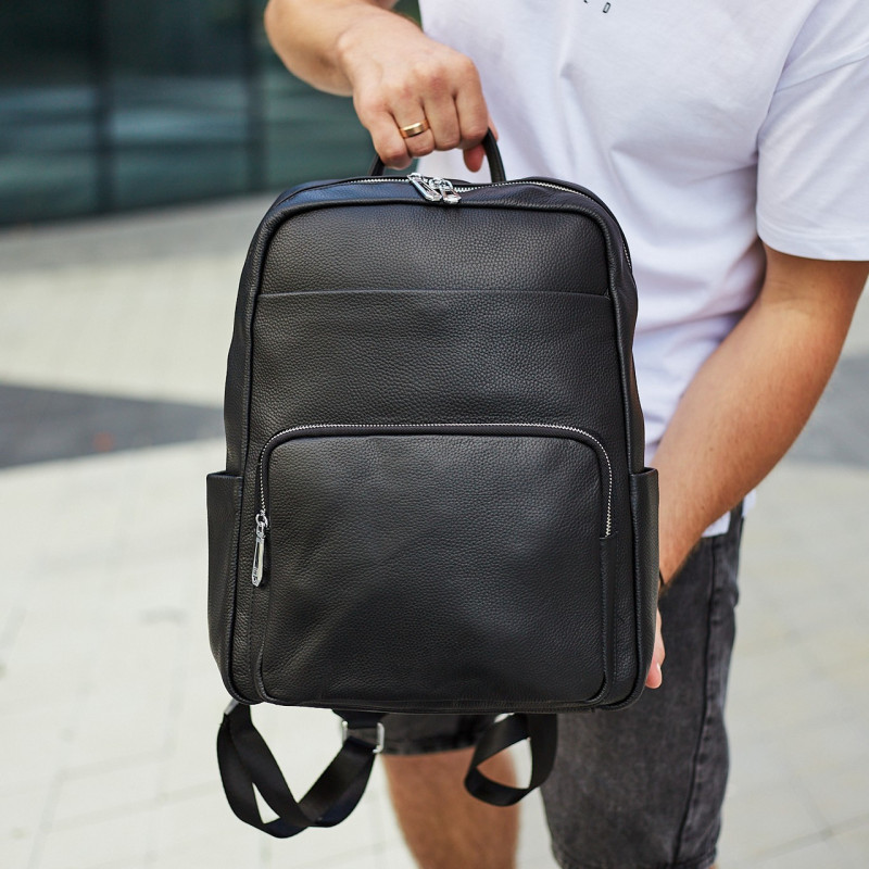 Чоловічий шкіряний рюкзак для поїздок та відпочинку 30х40х16, сумка наплічна Tiding Bag 59331, чорна