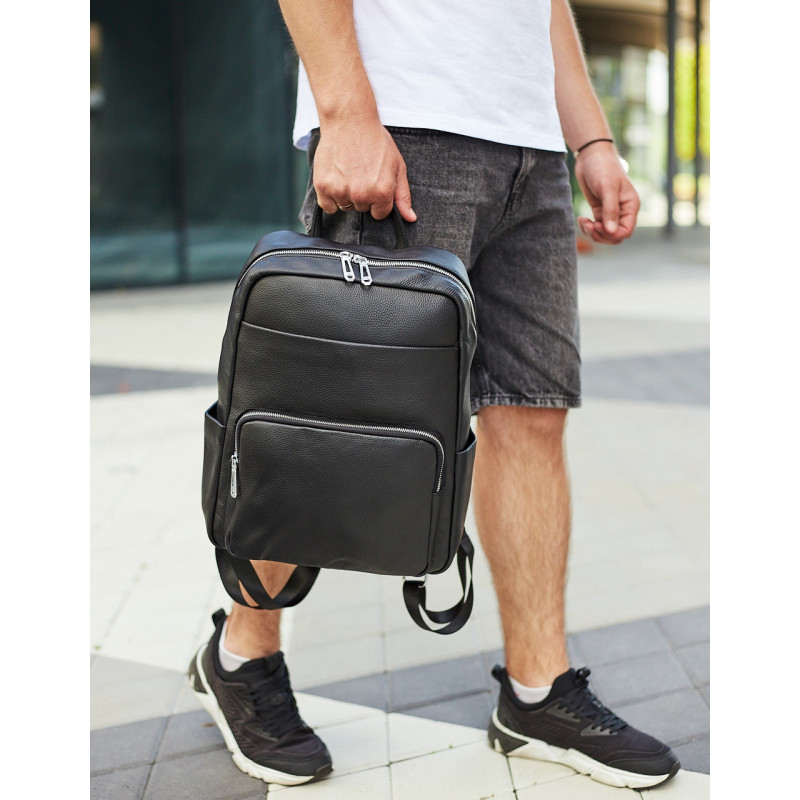 Чоловічий шкіряний рюкзак для поїздок та відпочинку 30х40х16, сумка наплічна Tiding Bag 59331, чорна
