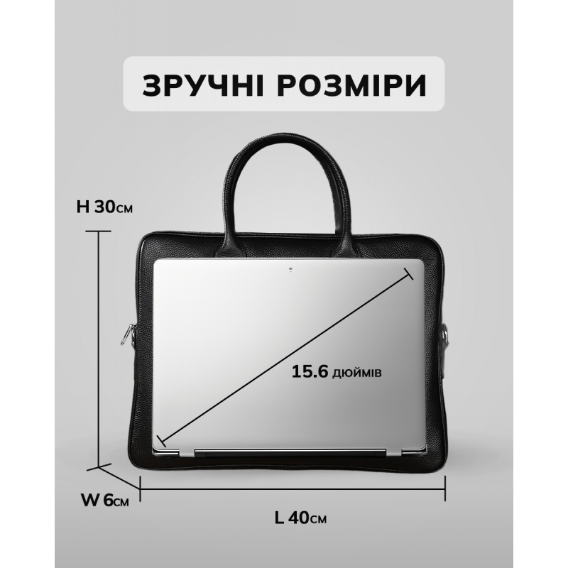 Шкіряна чоловіча сумка для ноутбука 40х30х8, офісний діловий портфель Tiding Bag M364A чорний