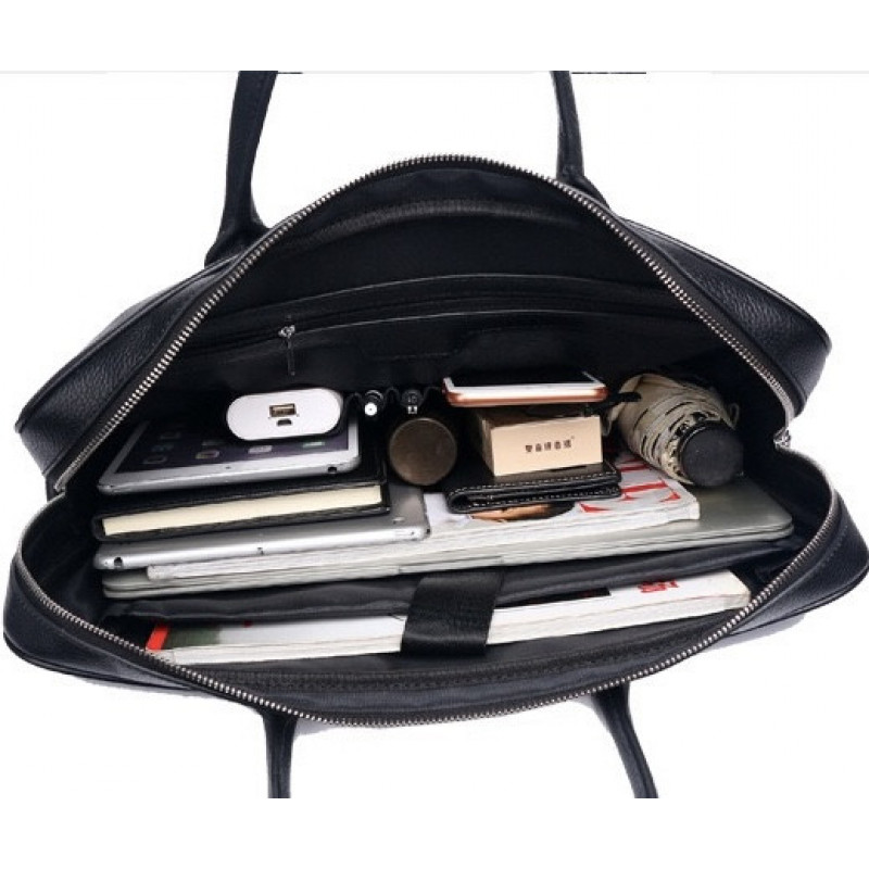 Шкіряна чоловіча сумка для ноутбука 40х30х8, офісний діловий портфель Tiding Bag M364A чорний