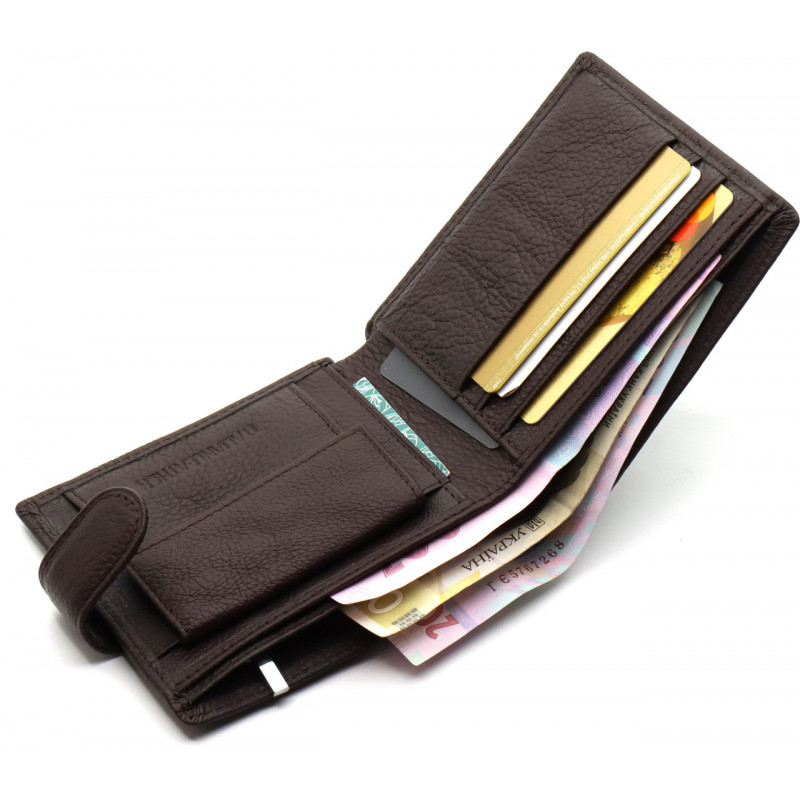 Шкіряне чоловіче портмоне на кнопці ST Leather ST104 Коричневе