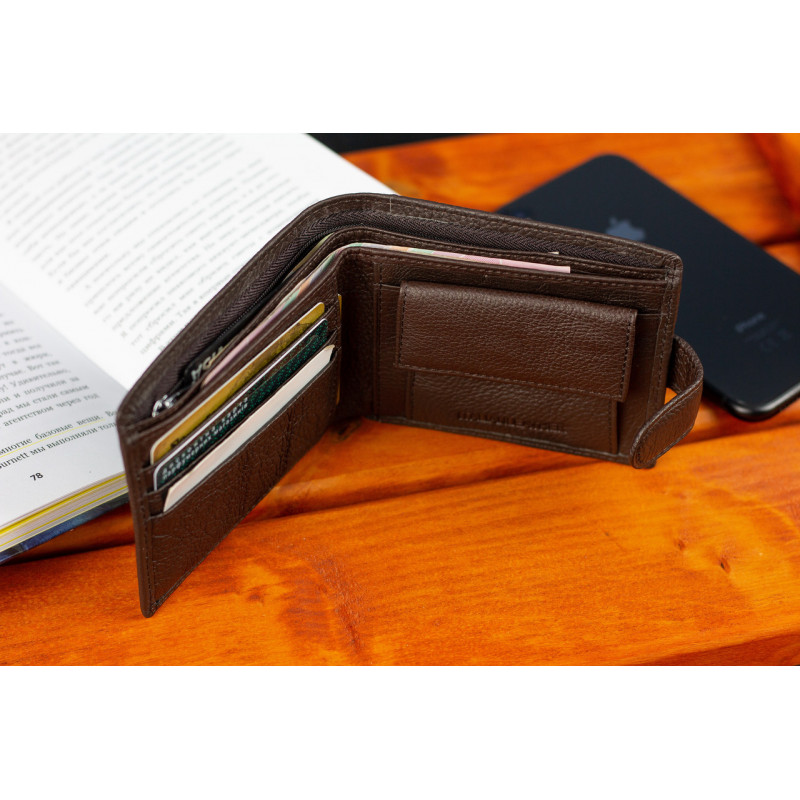 Шкіряне чоловіче портмоне на кнопці ST Leather ST104 Коричневе