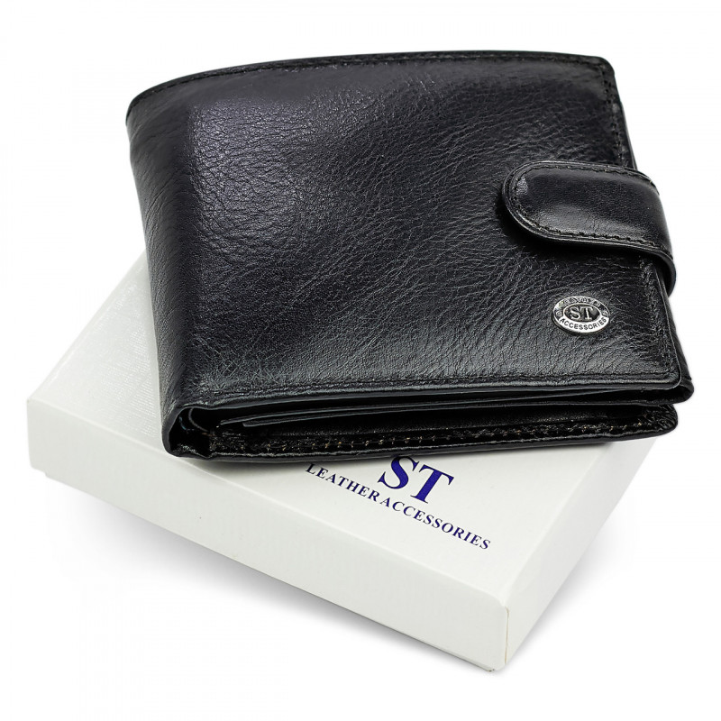 Класичне чоловіче портмоне з натуральної шкіри ST Leather В102 Чорний
