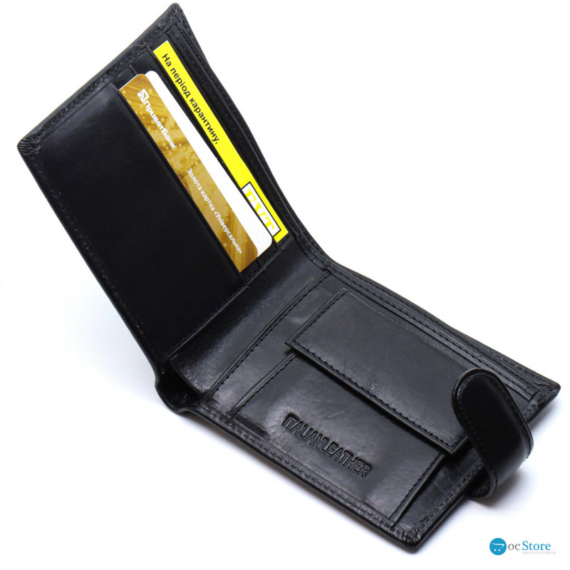 Шкіряне чоловіче портмоне на кнопці ST Leather ST104 Чорний