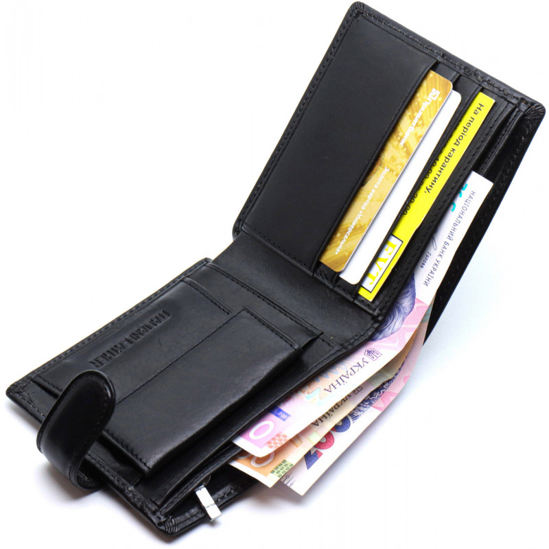 Шкіряне чоловіче портмоне на кнопці ST Leather ST104 Чорний