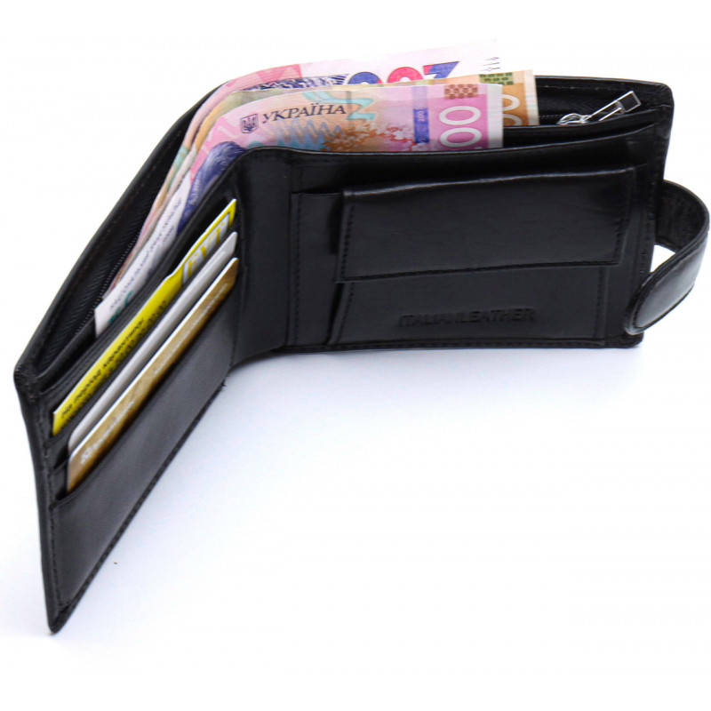Шкіряне чоловіче портмоне на кнопці ST Leather ST104 Чорний