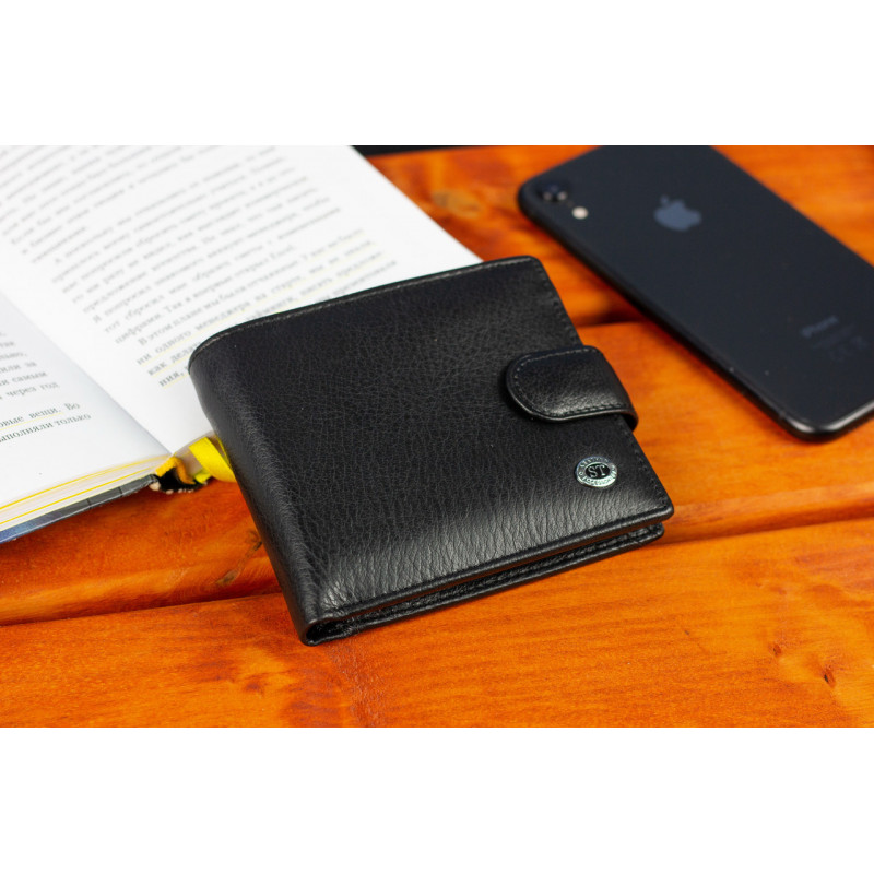 Шкіряне чоловіче портмоне на кнопці ST Leather ST104 Чорний