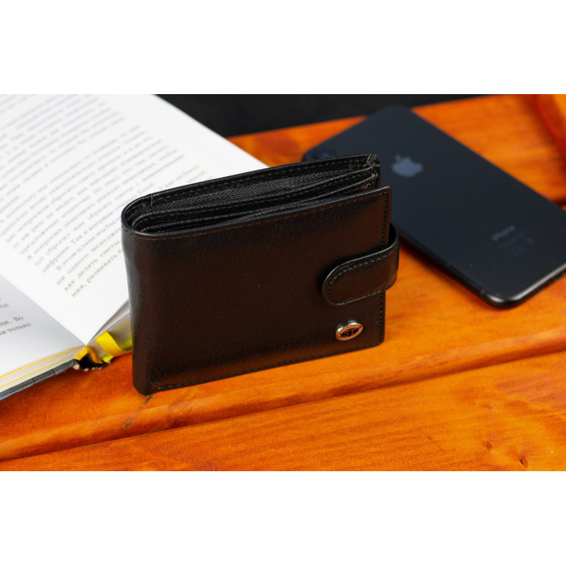 Шкіряне чоловіче портмоне на кнопці ST Leather ST104 Чорний