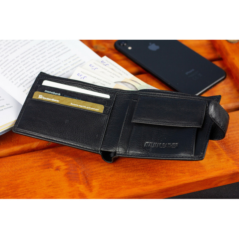 Шкіряне чоловіче портмоне на кнопці ST Leather ST104 Чорний