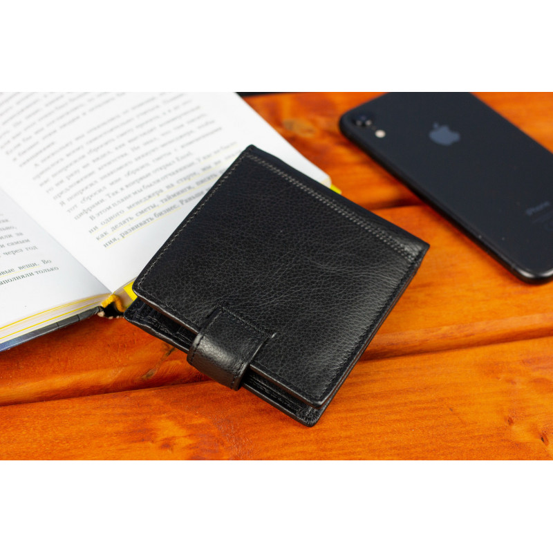 Шкіряне чоловіче портмоне на кнопці ST Leather ST104 Чорний