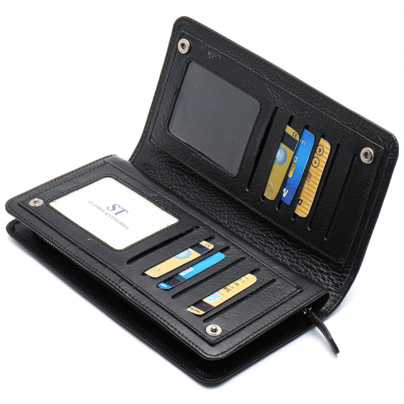 Чорний багатофункціональний чоловічий гаманець з натуральної шкіри МС291
