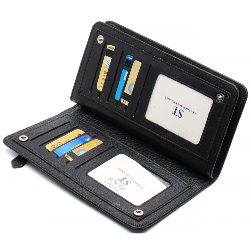 Чорний багатофункціональний чоловічий гаманець з натуральної шкіри МС291