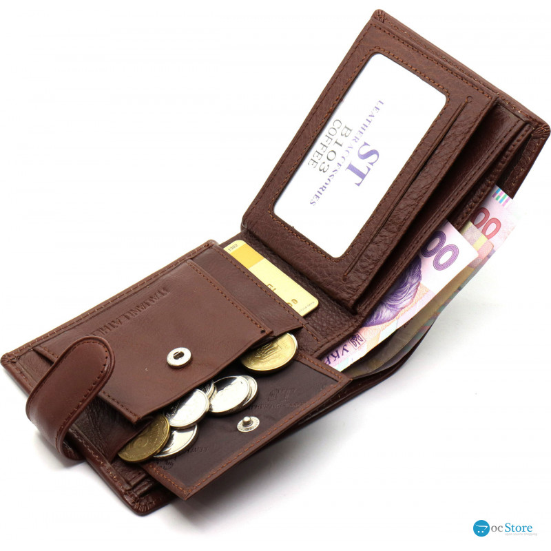 Коричневе чоловіче портмоне з натуральної шкіри з фіксацією ST Leather ST103