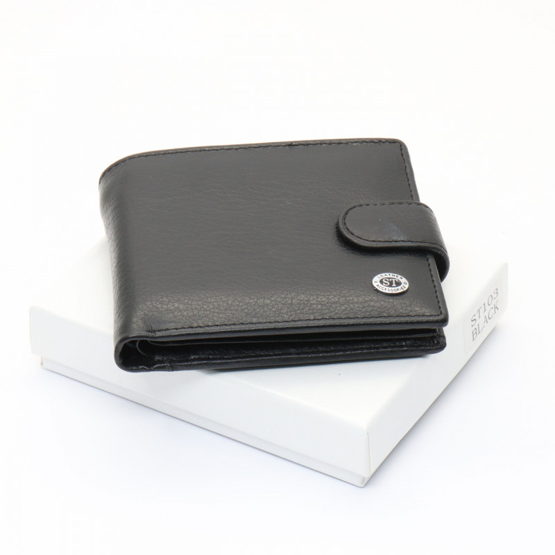 Чорне чоловіче портмоне з натуральної шкіри з фіксацією ST Leather ST103