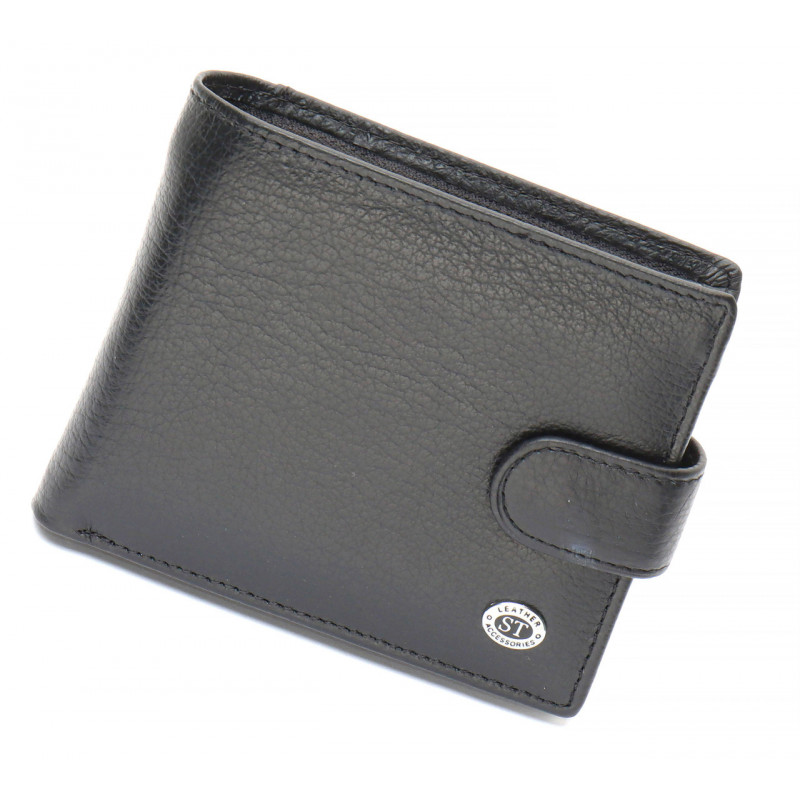 Чорне чоловіче портмоне з натуральної шкіри з фіксацією ST Leather ST103