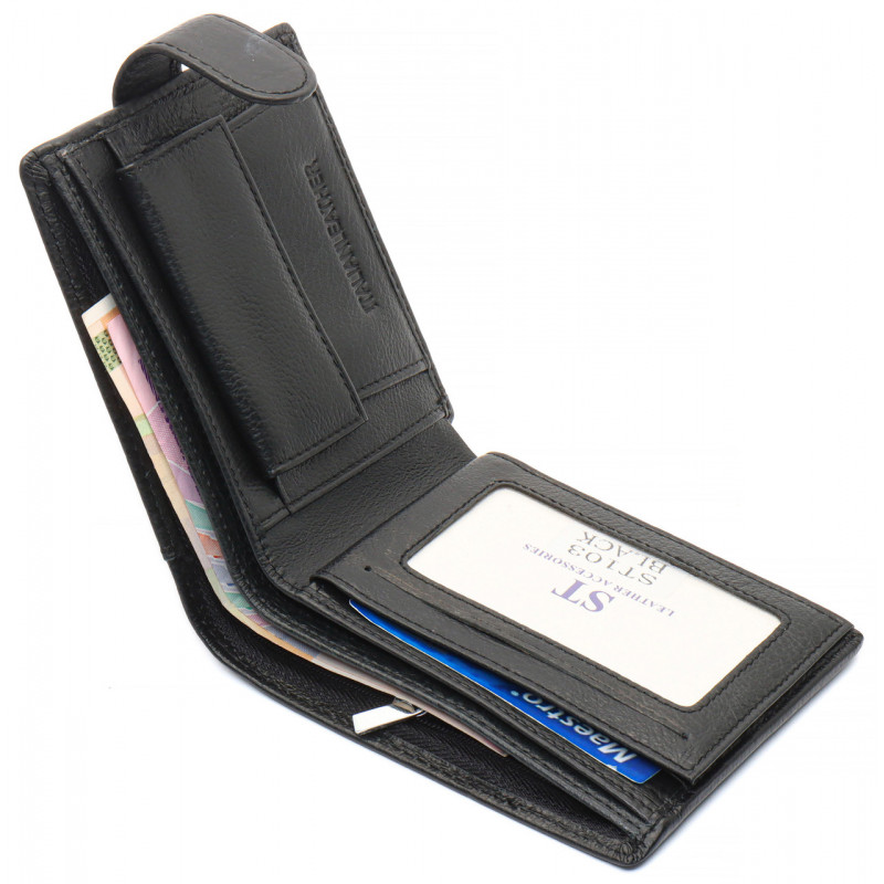 Чорне чоловіче портмоне з натуральної шкіри з фіксацією ST Leather ST103