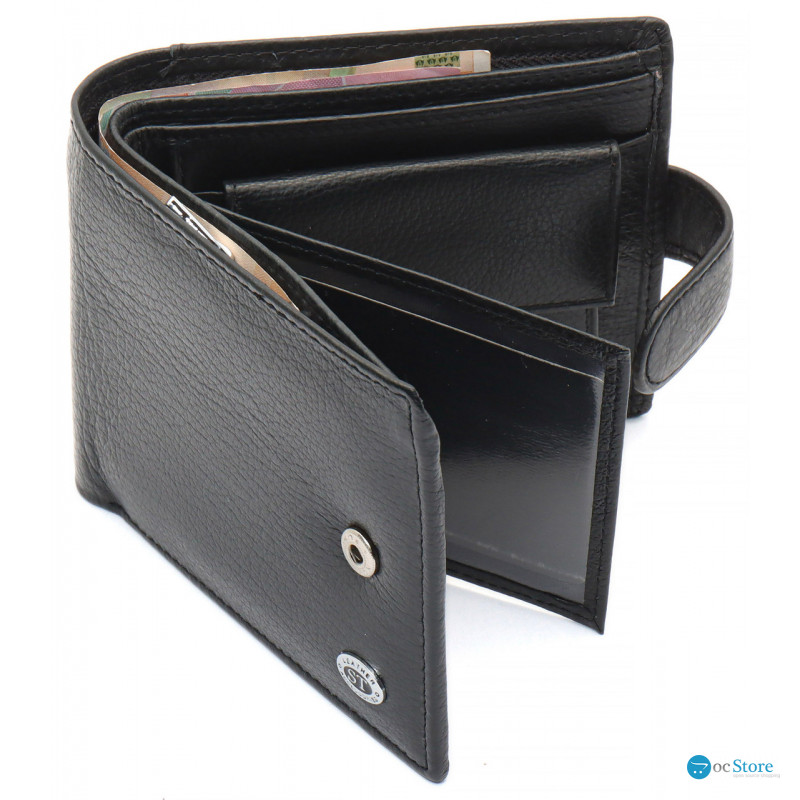 Чорне чоловіче портмоне з натуральної шкіри з фіксацією ST Leather ST103