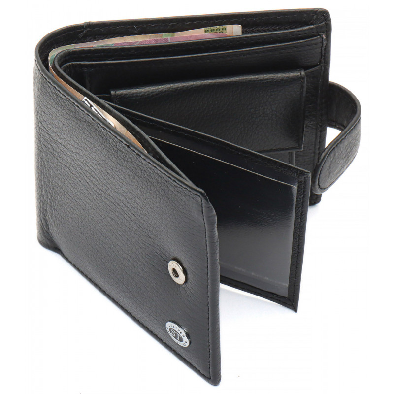 Чорне чоловіче портмоне з натуральної шкіри з фіксацією ST Leather ST103