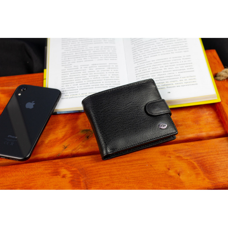 Чорне чоловіче портмоне з натуральної шкіри з фіксацією ST Leather ST103