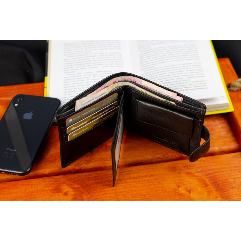 Чорне чоловіче портмоне з натуральної шкіри з фіксацією ST Leather ST103