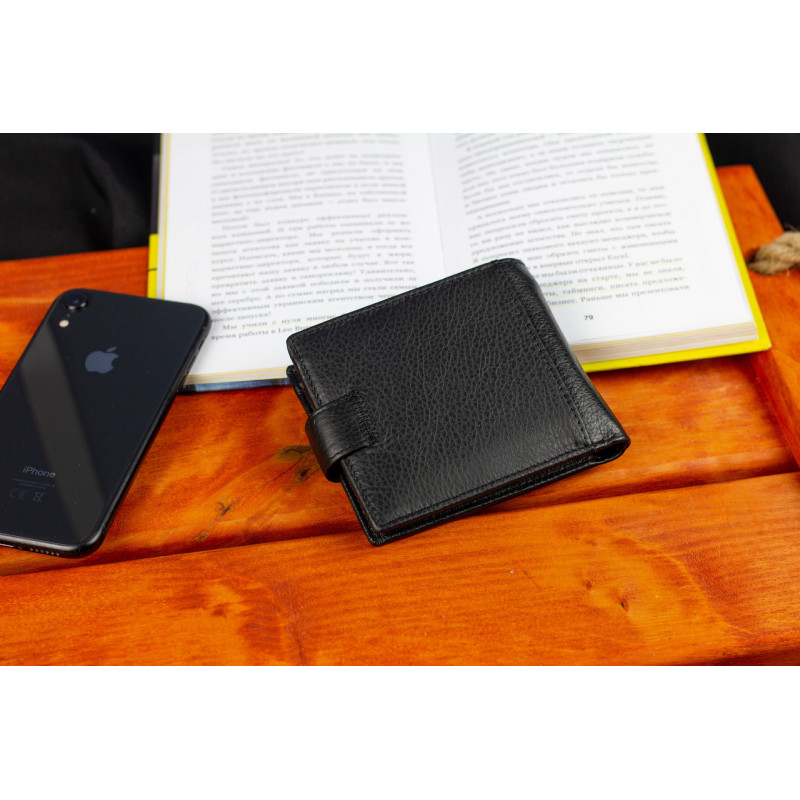 Чорне чоловіче портмоне з натуральної шкіри з фіксацією ST Leather ST103