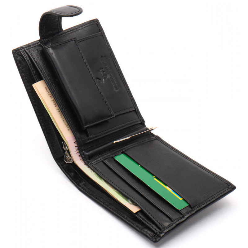 Чорне шкіряне чоловіче портмоне із затискачем для грошей Marco Coverna MC-2006H-1