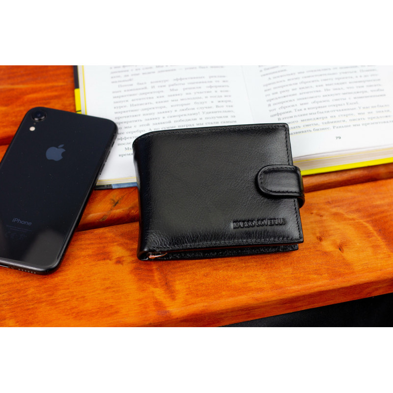 Чорне шкіряне чоловіче портмоне із затискачем для грошей Marco Coverna MC-2006H-1