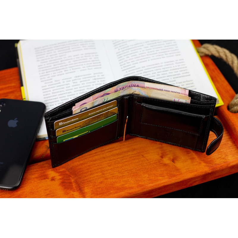 Чорне шкіряне чоловіче портмоне із затискачем для грошей Marco Coverna MC-2006H-1