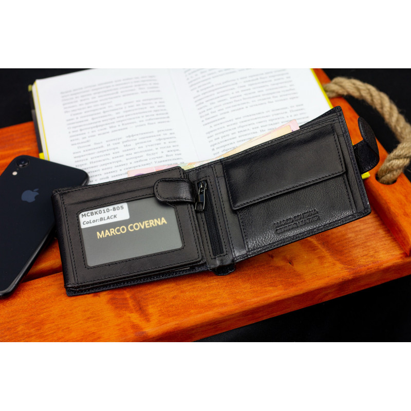 Чорне шкіряне портмоне з відділом для документів Marco Coverna MCBK10-805