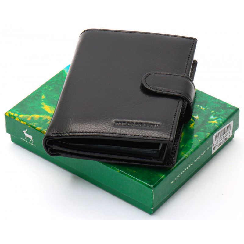 Чорне чоловіче портмоне з натуральної шкіри з відділенням під автодокументи Marco Coverna MC-2090H-1