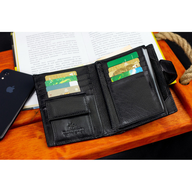 Чорне чоловіче портмоне з натуральної шкіри з відділенням під автодокументи Marco Coverna MC-2090H-1