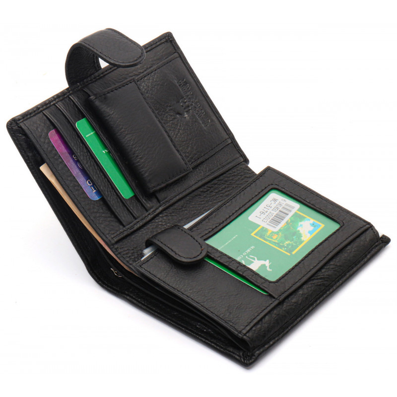 Чорний чоловічий гаманець вертикального типу з натуральної шкіри під документи Marco Coverna MC-5176-1