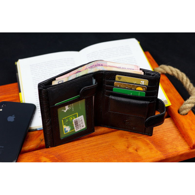 Чорний чоловічий гаманець вертикального типу з натуральної шкіри під документи Marco Coverna MC-5176-1