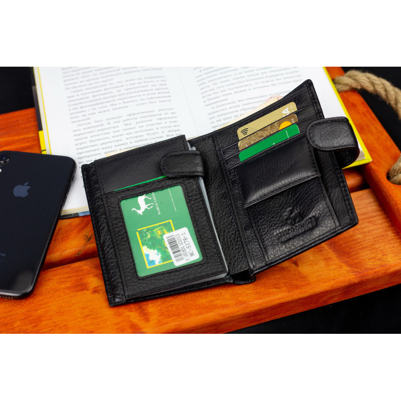 Чорний чоловічий гаманець вертикального типу з натуральної шкіри під документи Marco Coverna MC-5176-1