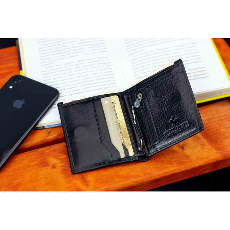 Чорне маленьке портмоне на магніті з затискачем MARCO COVERNA MC-101Н-1