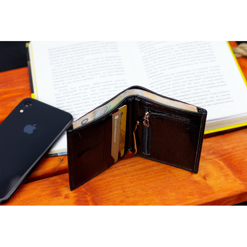 Чорне маленьке портмоне на магніті з затискачем MARCO COVERNA MC-101Н-1