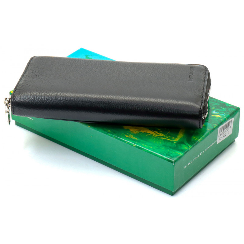 Чорний чоловічий гаманець-клатч на блискавці з натуральної шкіри Marco Coverna MC-802-1