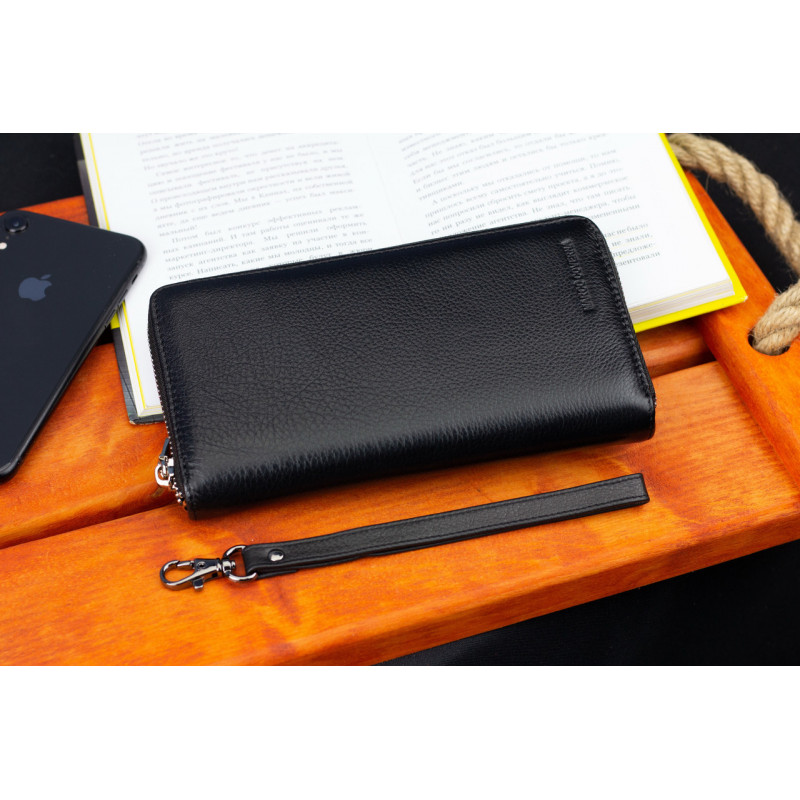 Чорний чоловічий гаманець-клатч на блискавці з натуральної шкіри Marco Coverna MC-802-1