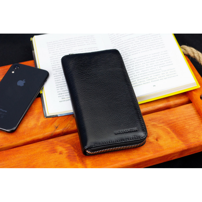 Чорний чоловічий гаманець-клатч на блискавці з натуральної шкіри Marco Coverna MC-802-1