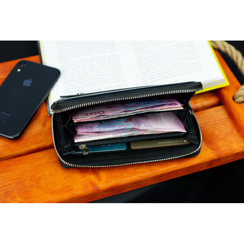 Чорний чоловічий гаманець-клатч на блискавці з натуральної шкіри Marco Coverna MC-802-1