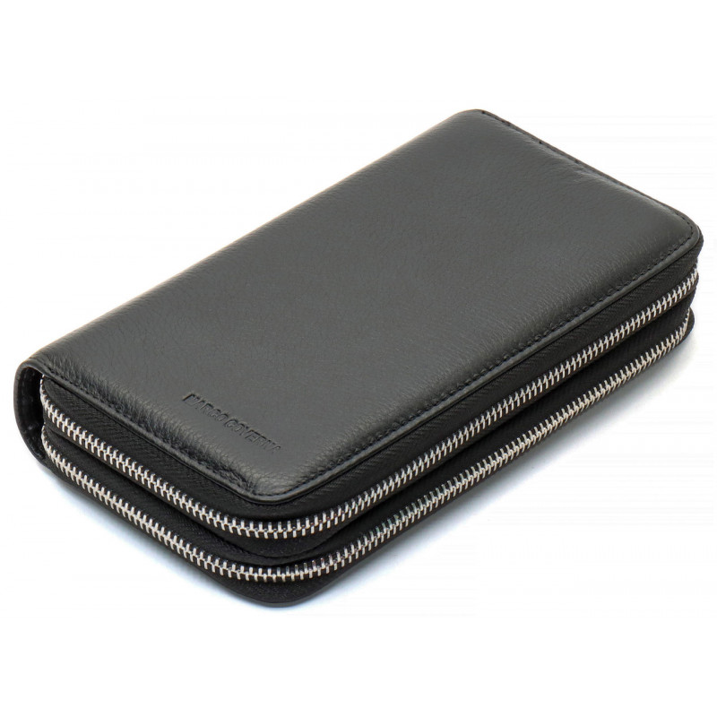 Чорний чоловічий гаманець-клатч на дві блискавки з натуральної шкіри Marco Coverna MC-801