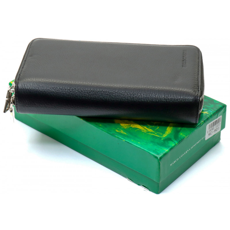 Чорний чоловічий гаманець-клатч на дві блискавки з натуральної шкіри Marco Coverna MC-801