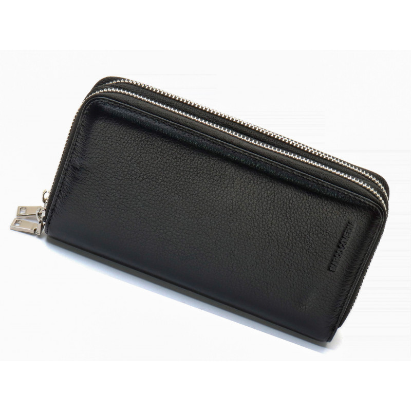 Чорний чоловічий гаманець-клатч на дві блискавки з натуральної шкіри Marco Coverna MC-801