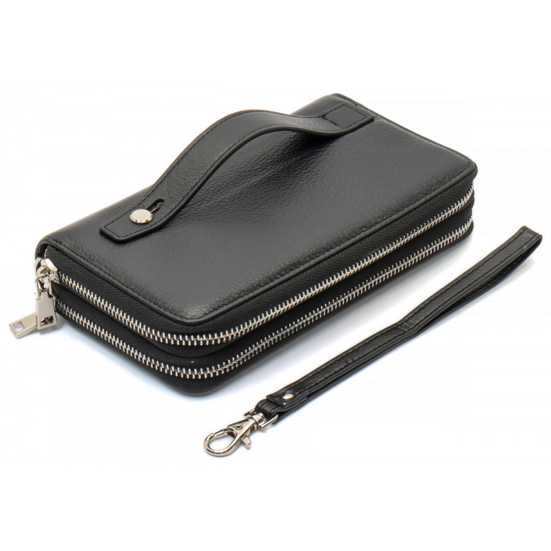 Чорний чоловічий гаманець-клатч на дві блискавки з натуральної шкіри Marco Coverna MC-801