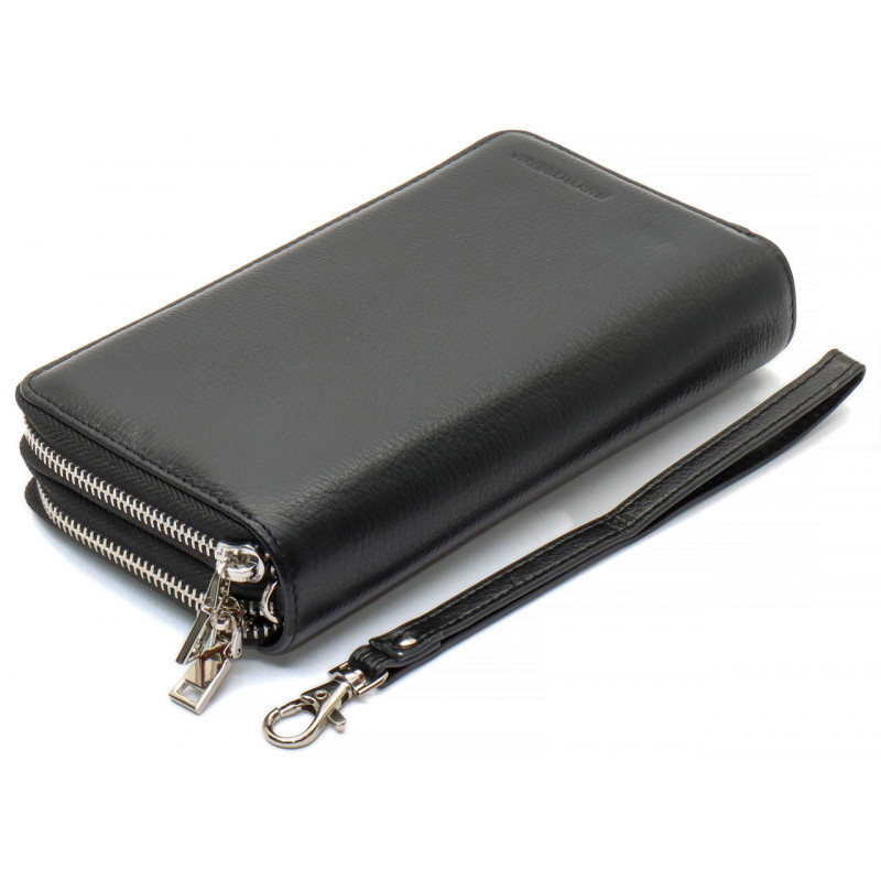 Чорний чоловічий гаманець-клатч на дві блискавки з натуральної шкіри Marco Coverna MC-801