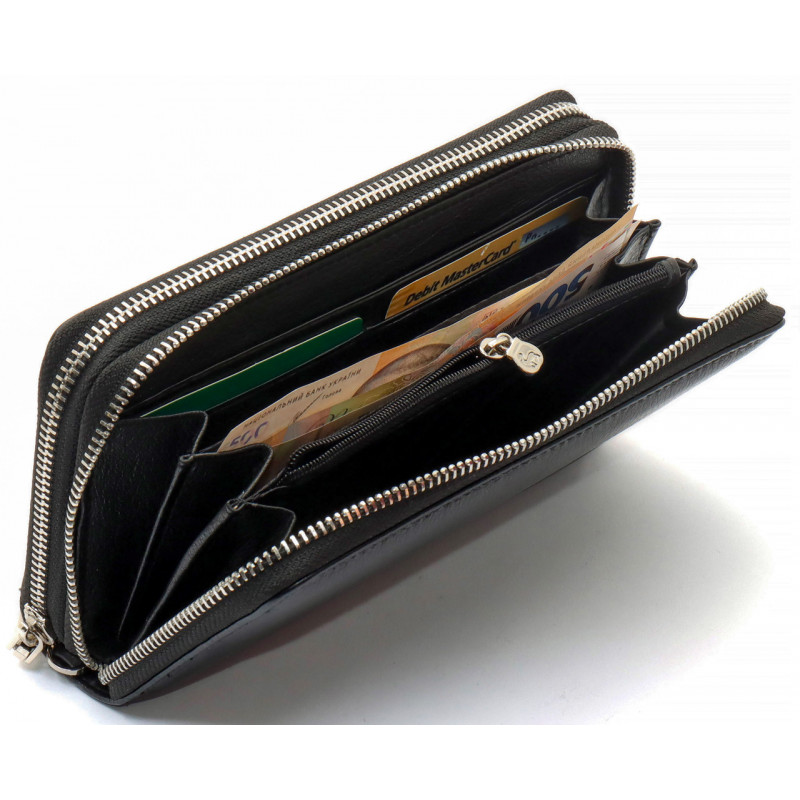 Чорний чоловічий гаманець-клатч на дві блискавки з натуральної шкіри Marco Coverna MC-801