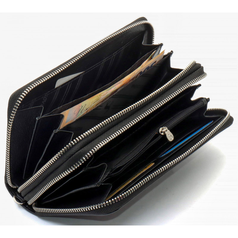 Чорний чоловічий гаманець-клатч на дві блискавки з натуральної шкіри Marco Coverna MC-801