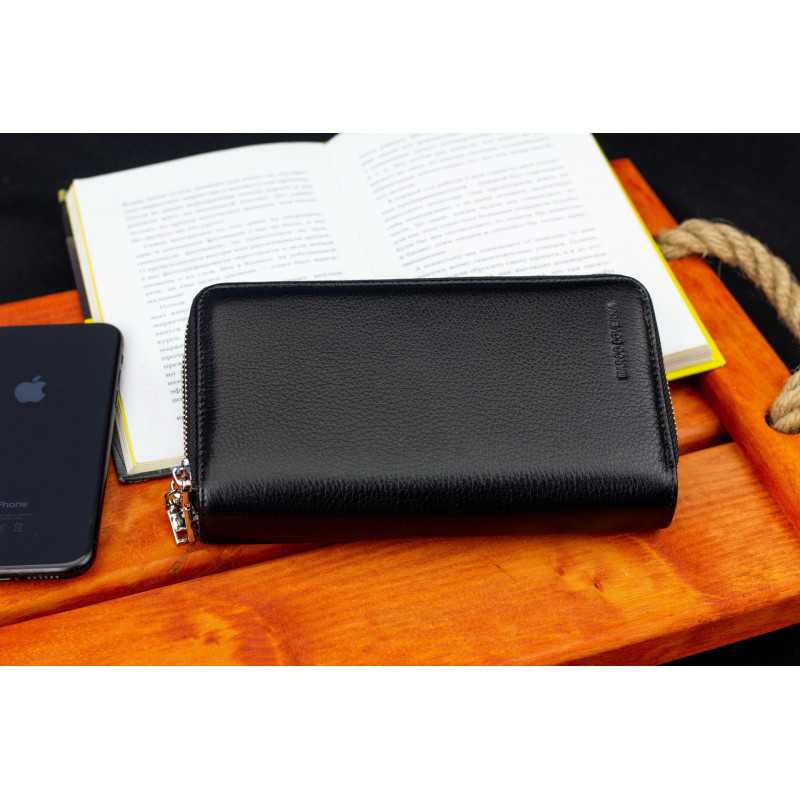 Чорний чоловічий гаманець-клатч на дві блискавки з натуральної шкіри Marco Coverna MC-801